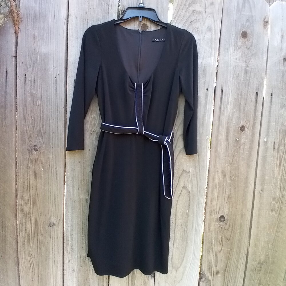 Laundry By Shelli Segal Dress with Ivory Contrast Trim 8 Deep V-Neck Zip Tie